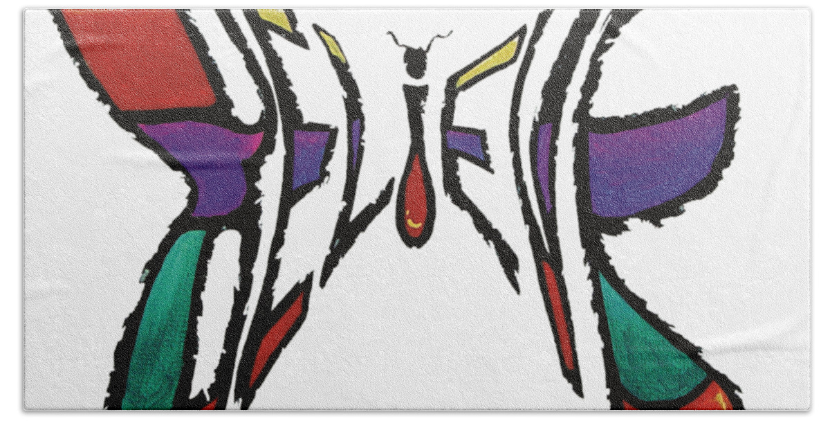 Believe-butterfly Acrylic On Canvas Painting Hand Towel featuring the painting Believe-Butterfly by Sandy Dusek