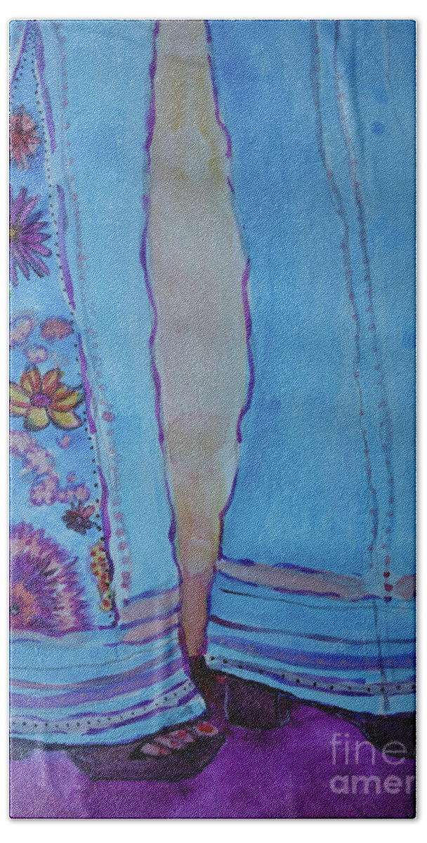 Embroidered Bell Bottoms Bath Towel featuring the painting Bell Bottoms by Jacqueline Athmann