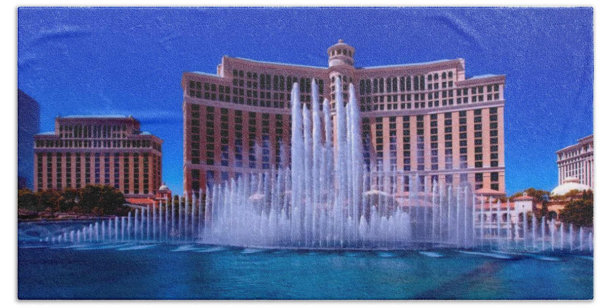 Bellagio Hotel Hand Towel featuring the photograph Bellagio Hotel Fountains by Mountain Dreams