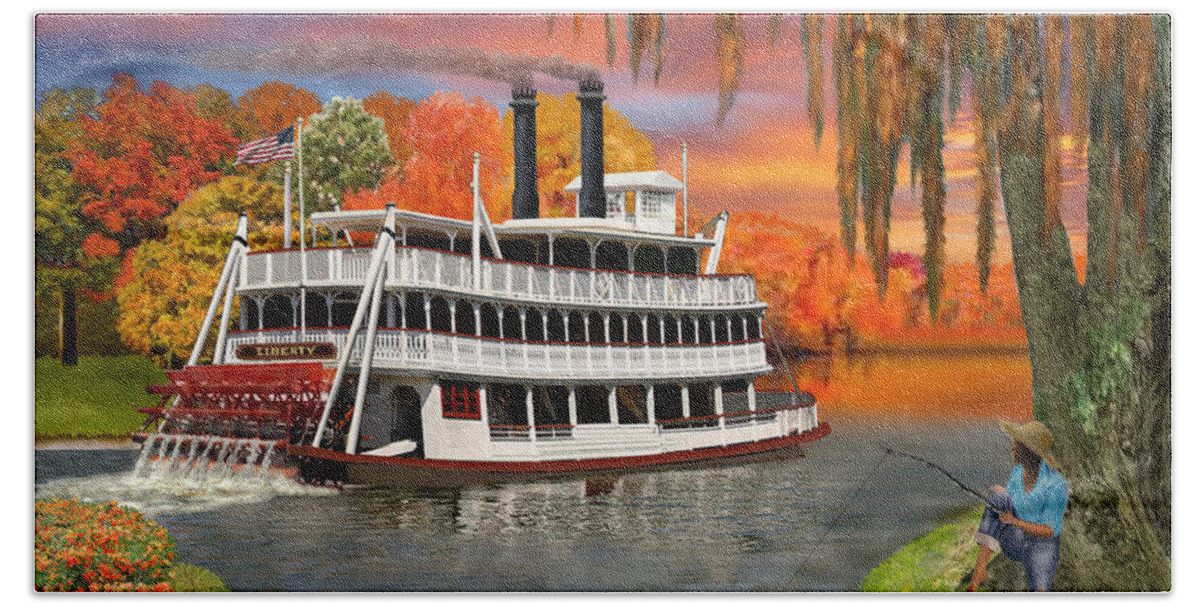 Paddle Wheel Riverboat Hand Towel featuring the digital art Belle of the Bayou by Glenn Holbrook