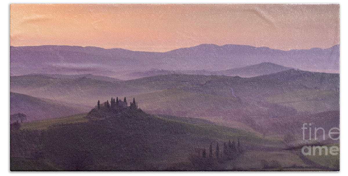 Tuscany Bath Towel featuring the photograph Belvedere and Tuscan Countryside by Brian Jannsen
