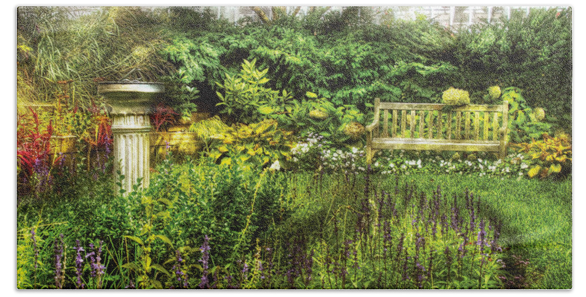 Bench Bath Towel featuring the photograph Bench - Garden Pleasure by Mike Savad