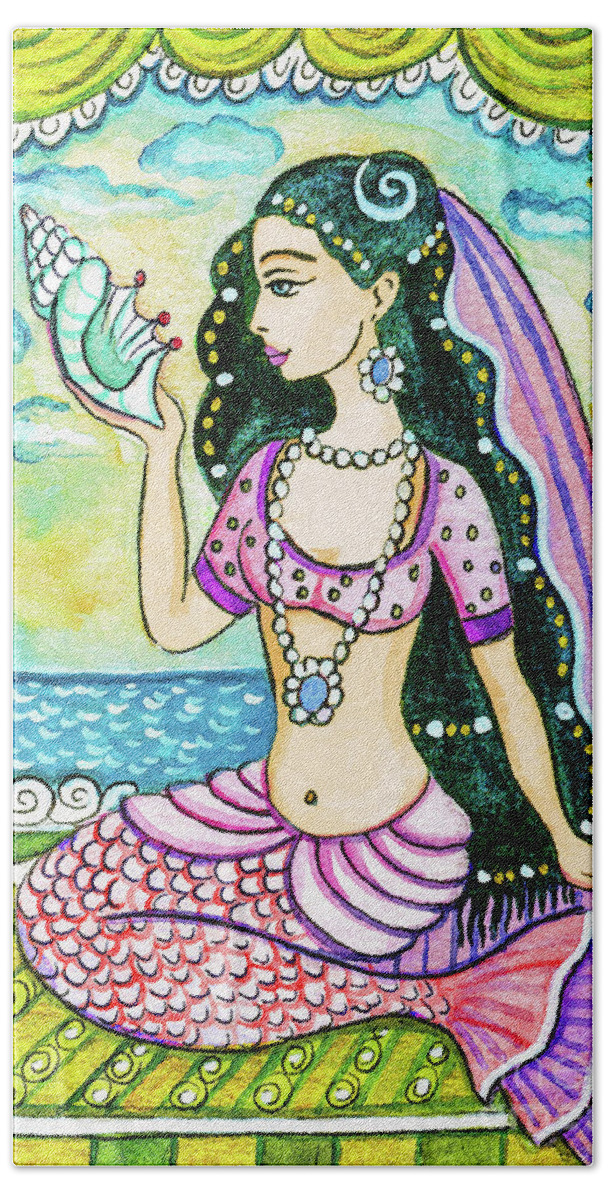 Sea Goddess Hand Towel featuring the painting Bengali Seashell by Eva Campbell