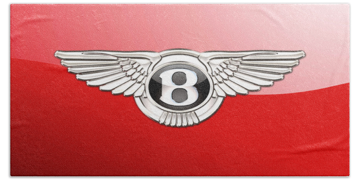 Wheels Of Fortune� Collection By Serge Averbukh Hand Towel featuring the photograph Bentley 3 D Badge on Red by Serge Averbukh