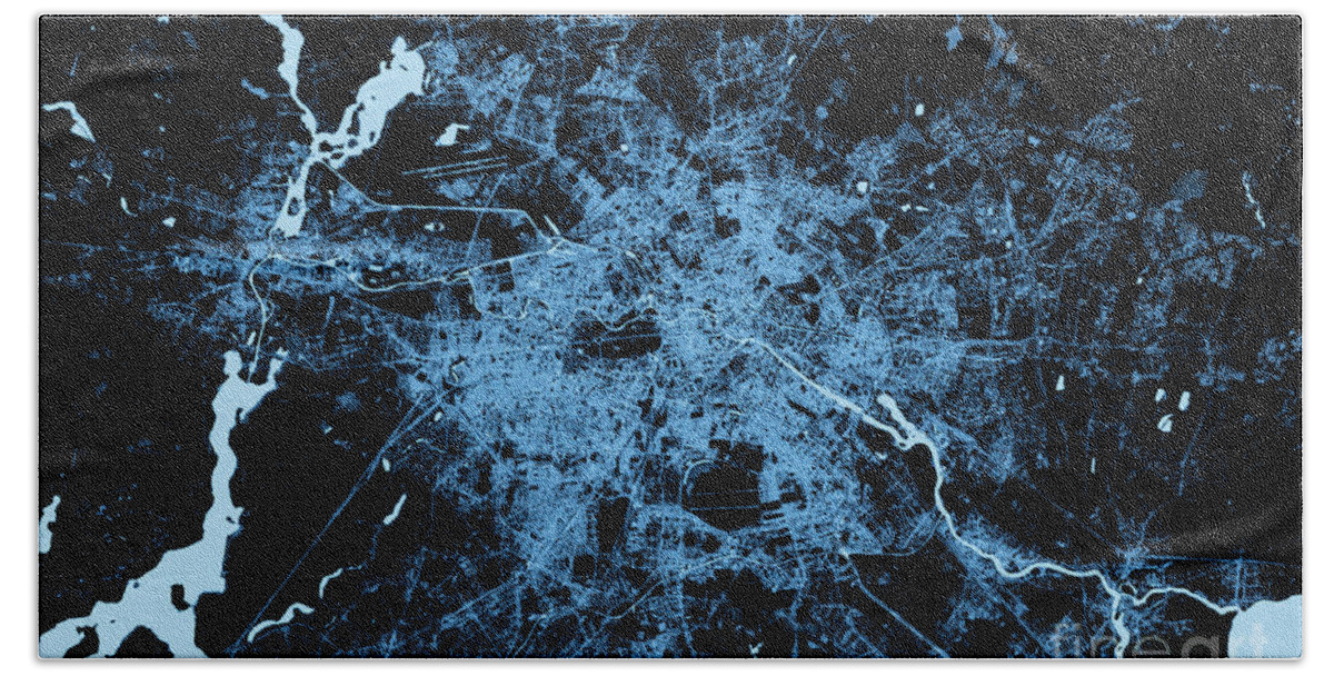 Berlin Hand Towel featuring the digital art Berlin Abstract City Map Top View Dark by Frank Ramspott