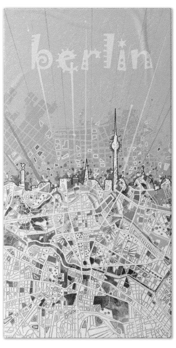 Berlin Bath Towel featuring the digital art Berlin City Skyline Map 2 by Bekim M