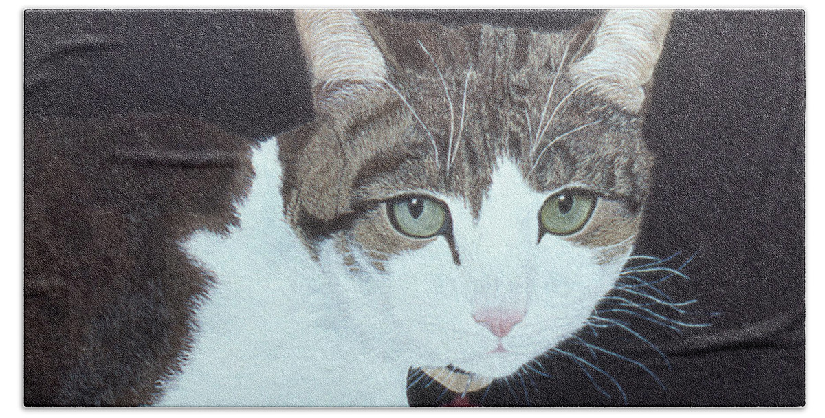 Karen Zuk Rosenblatt Art And Photography Hand Towel featuring the painting Best Cat by Karen Zuk Rosenblatt