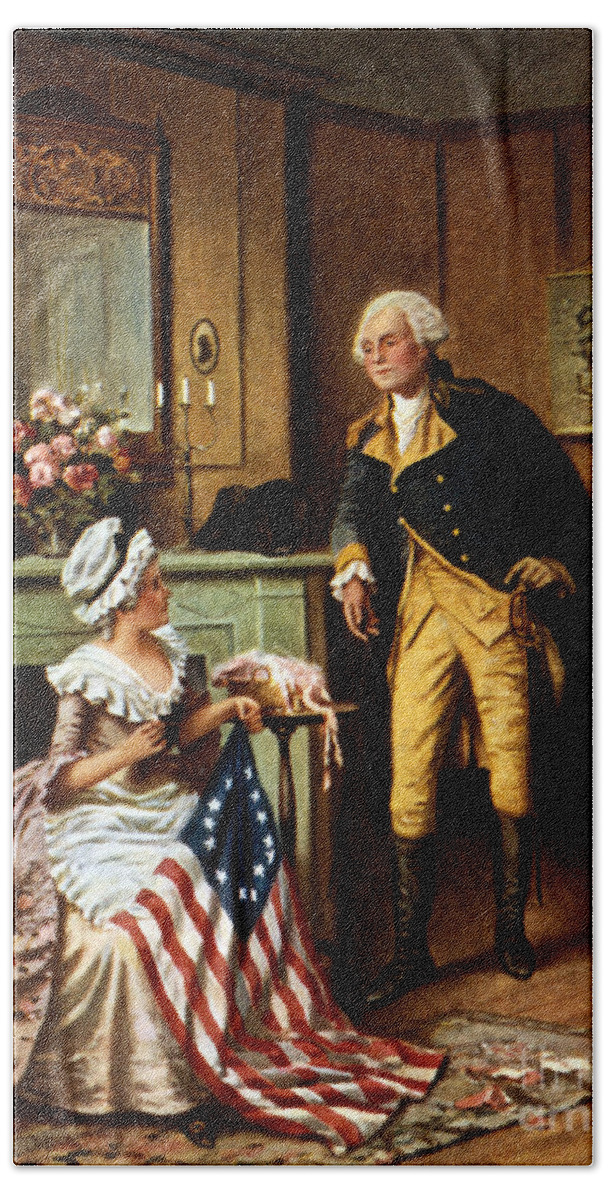 History Hand Towel featuring the photograph Betsy Ross And George Washington by Science Source