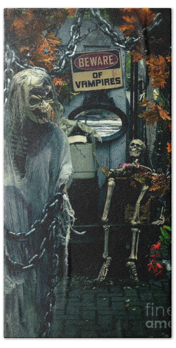 Halloween Bath Towel featuring the photograph Beware of Vampires by Mary Machare