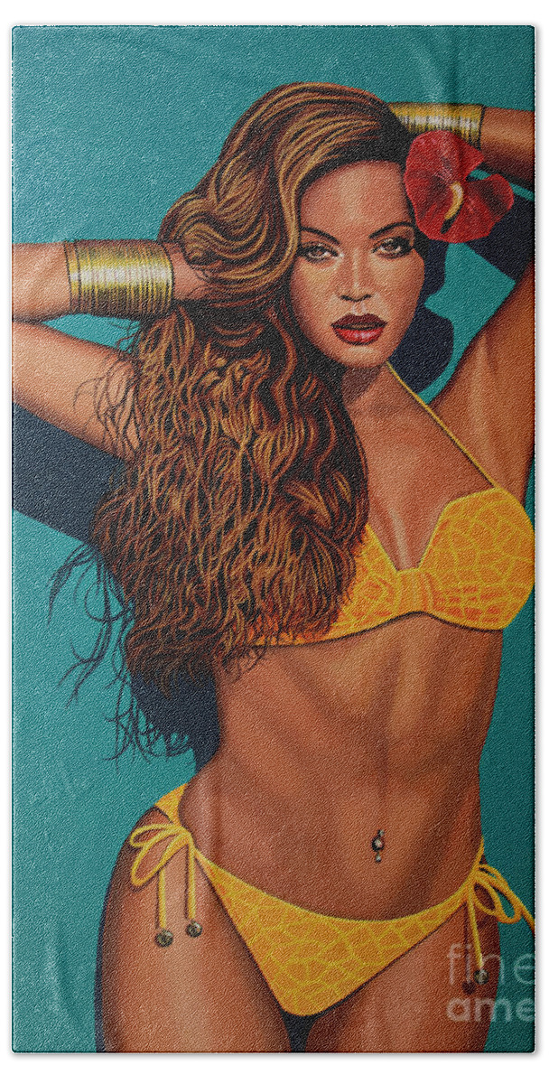 Beyonce Hand Towel featuring the painting Beyonce 2 by Paul Meijering