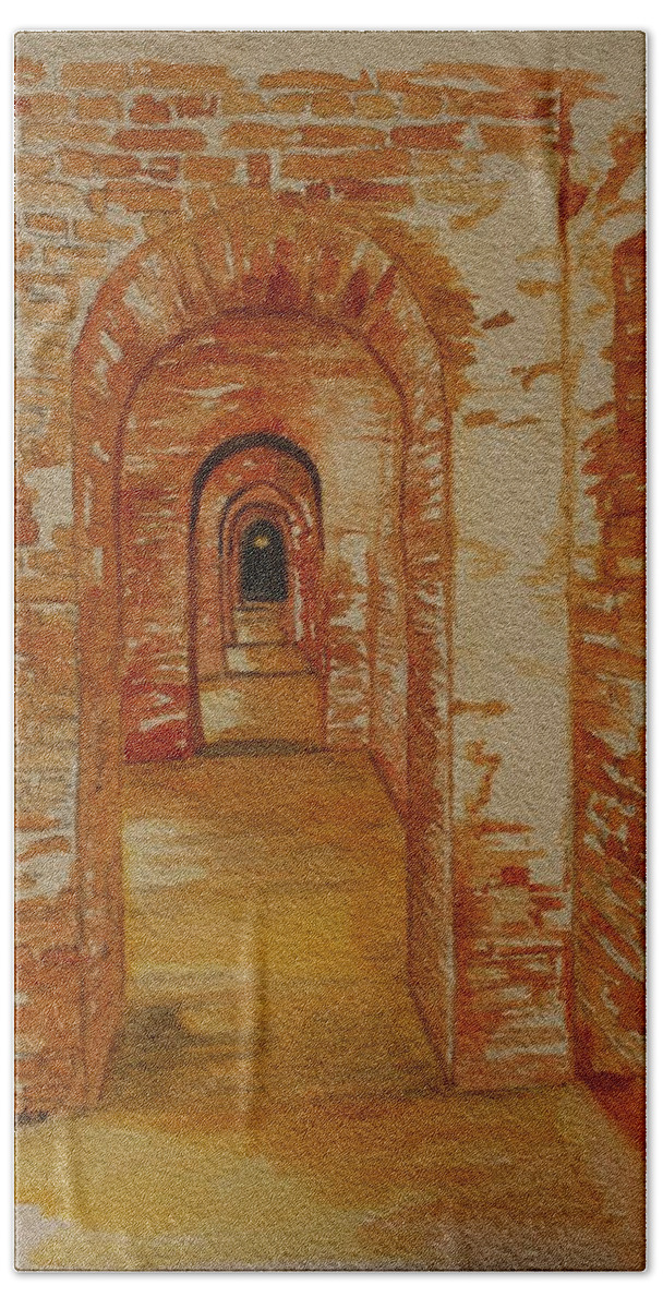 Brick Bath Towel featuring the painting Beyond The Black Door by Julie Lueders 
