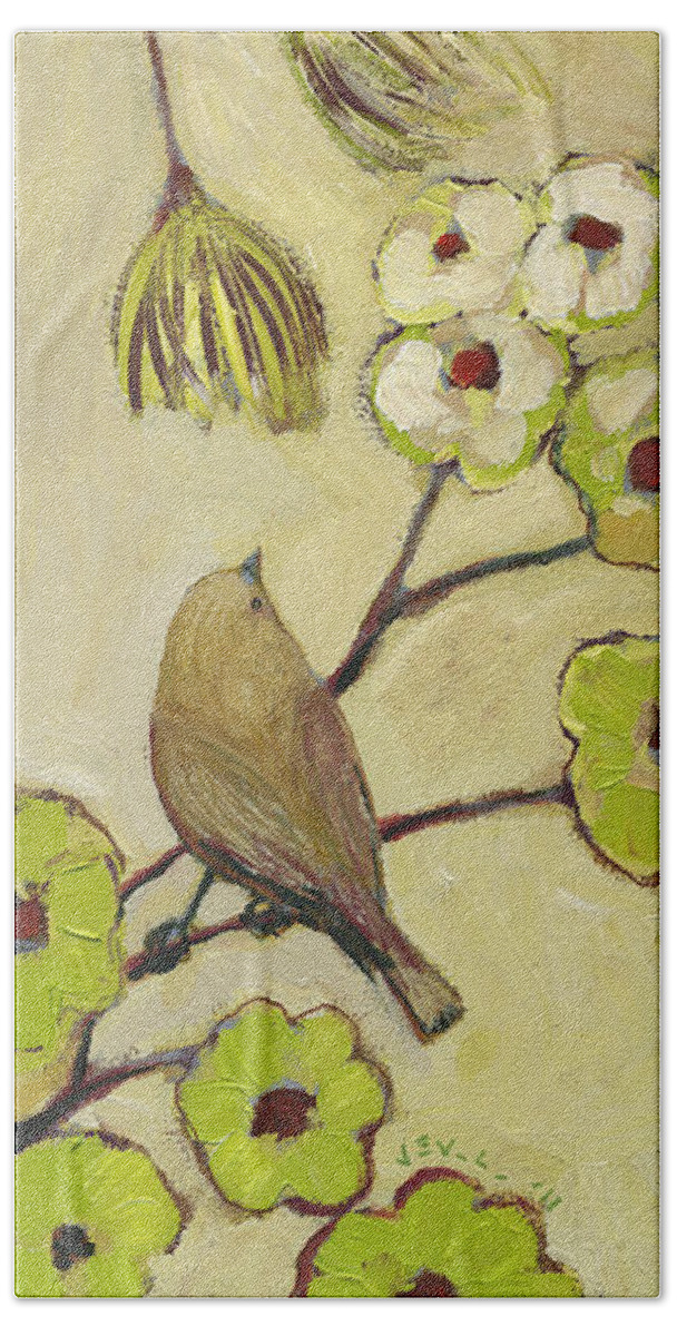 Bird Hand Towel featuring the painting Beyond the Dogwood Tree by Jennifer Lommers