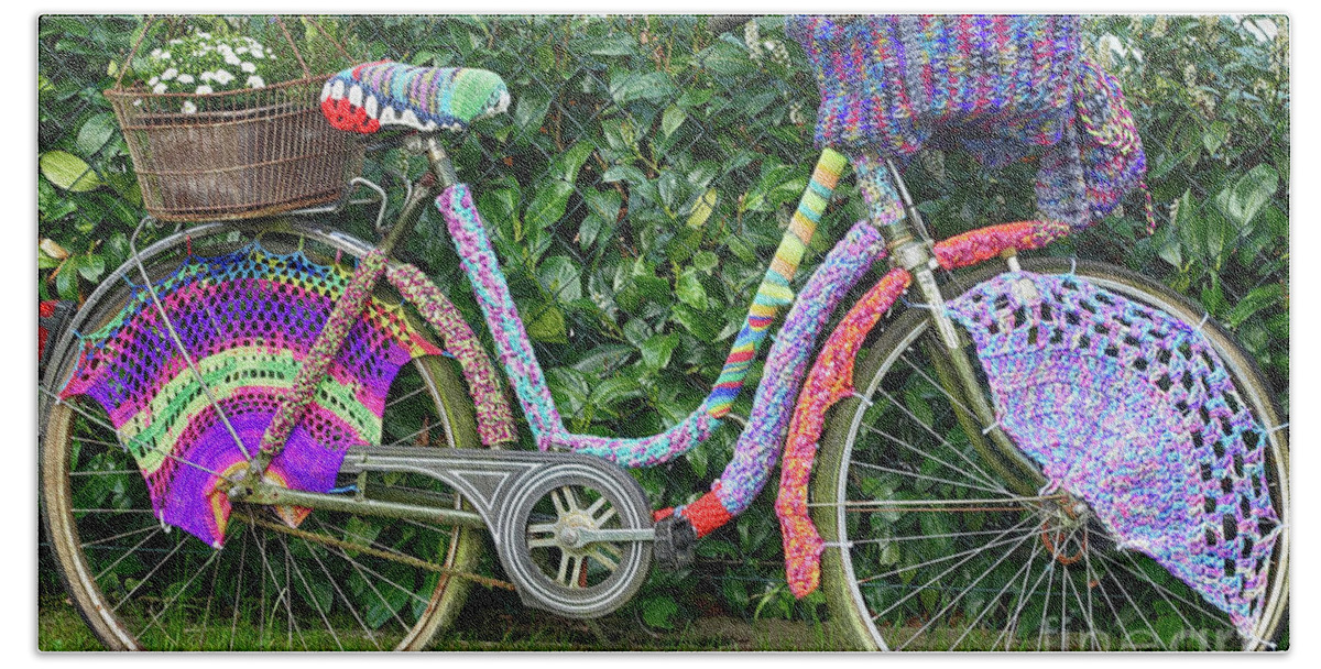 Bicycle Hand Towel featuring the photograph Bicycle in knitted sweater by Eva-Maria Di Bella