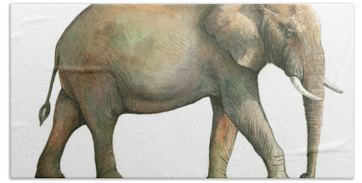 Elephant Hand Towel featuring the painting Big african male elephant by Juan Bosco