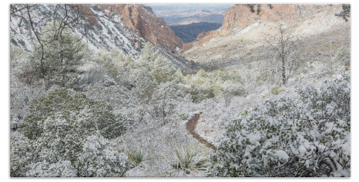 Snow Hand Towel featuring the photograph Big Bend Window With Snow by Kathy Adams Clark