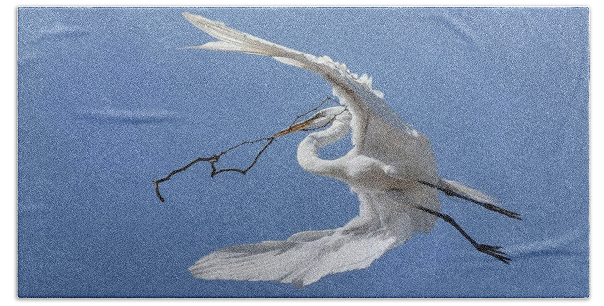 Great Egret Hand Towel featuring the photograph Big Branch 2 by Fraida Gutovich