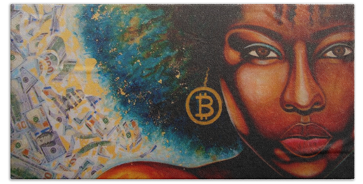 Black Art Bath Towel featuring the painting Big Coin by Emery Franklin