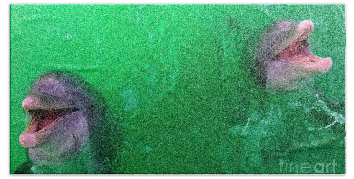 Dolphins Ocean Beach Bath Towel featuring the photograph Big Fish in Green Water by James and Donna Daugherty