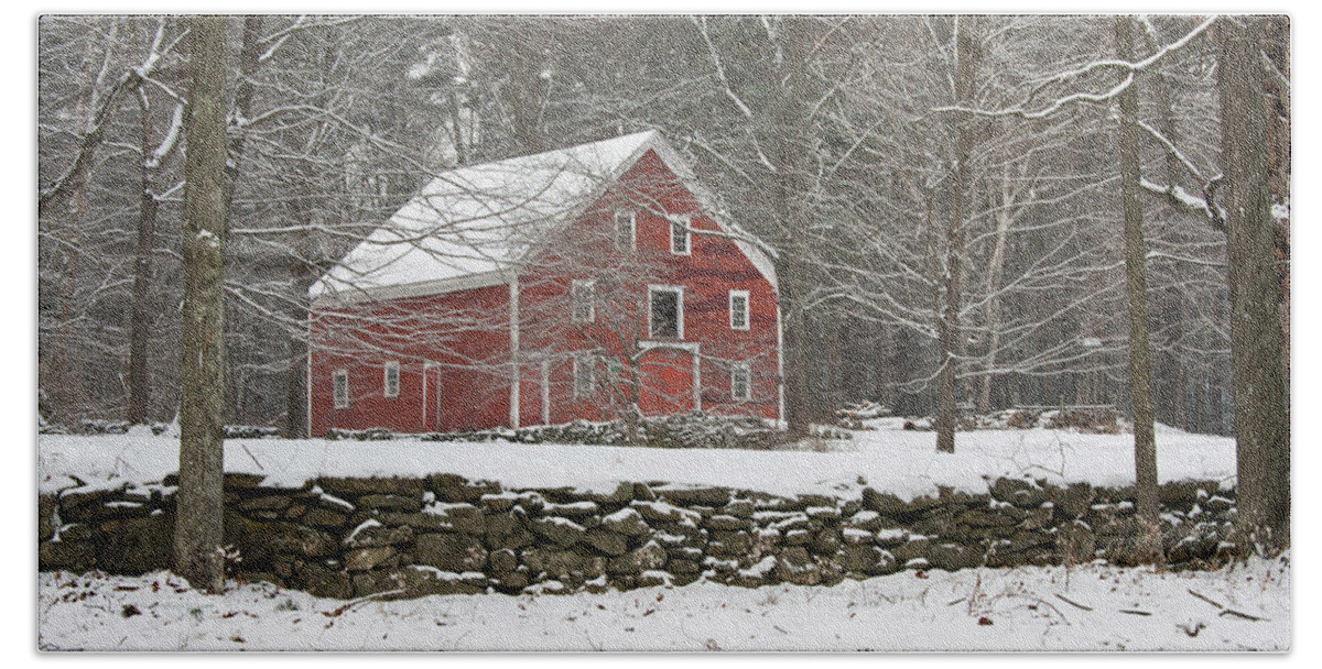 Garage Bath Towel featuring the photograph Big Red Barn by Brett Pelletier