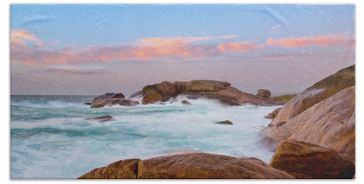Mad About Wa Hand Towel featuring the photograph Big Rocks, Slopey Rocks, Margaret River by Dave Catley