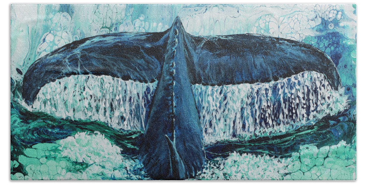 Whale Bath Towel featuring the painting Big Splash On Maui by Darice Machel McGuire