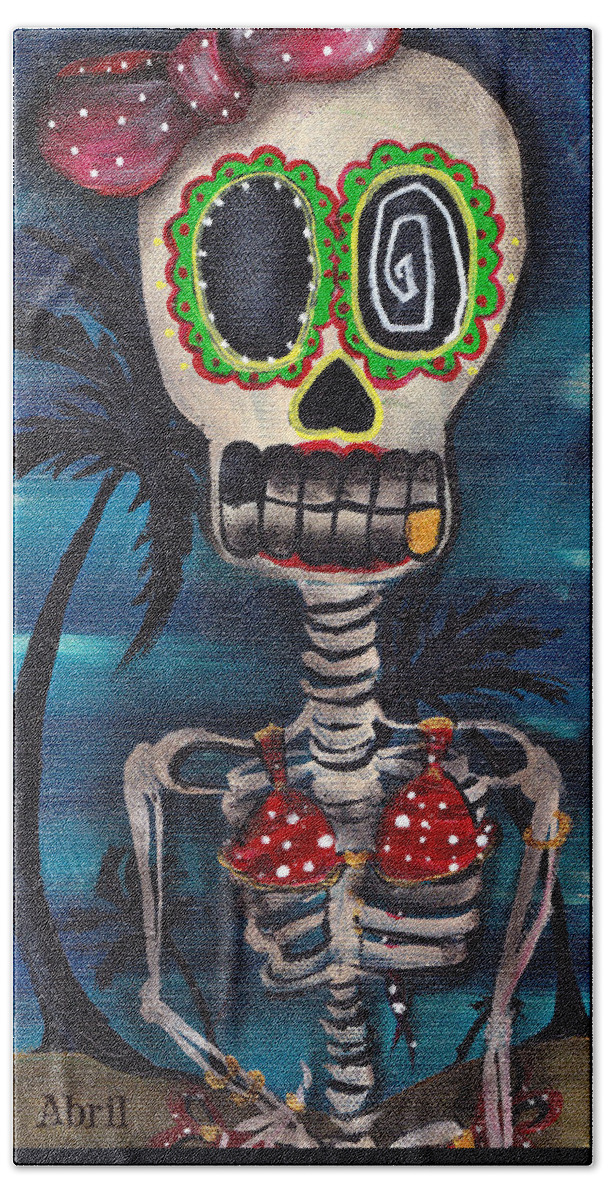 Day Of The Dead Bath Towel featuring the painting Bikini by Abril Andrade