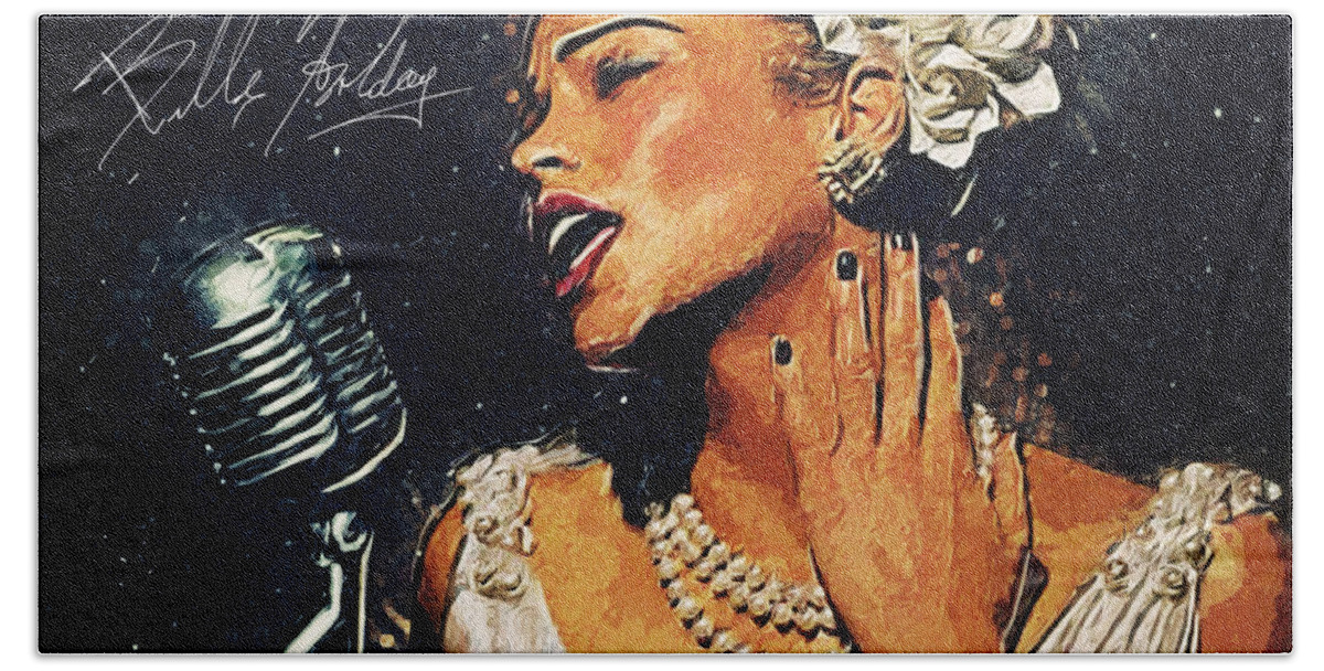 Billie Holiday Hand Towel featuring the digital art Billie Holiday by Hoolst Design