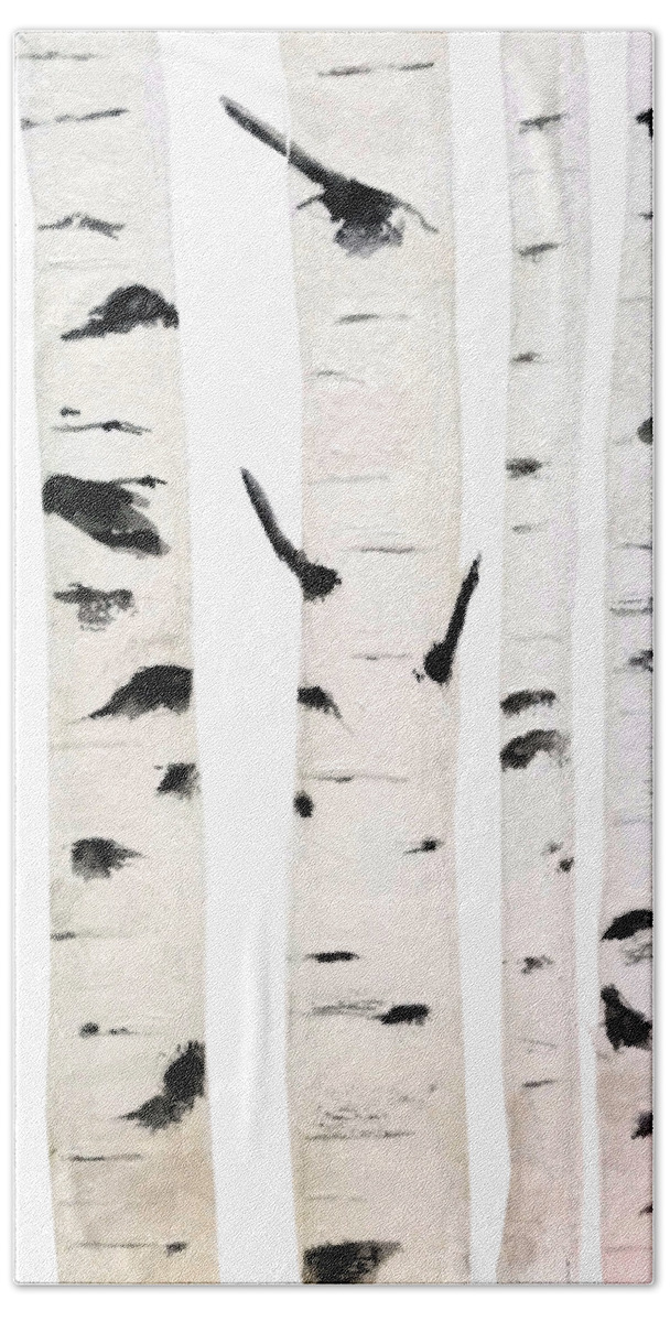 Birch Watercolor Painting Bath Towel featuring the painting Birch by Color Color