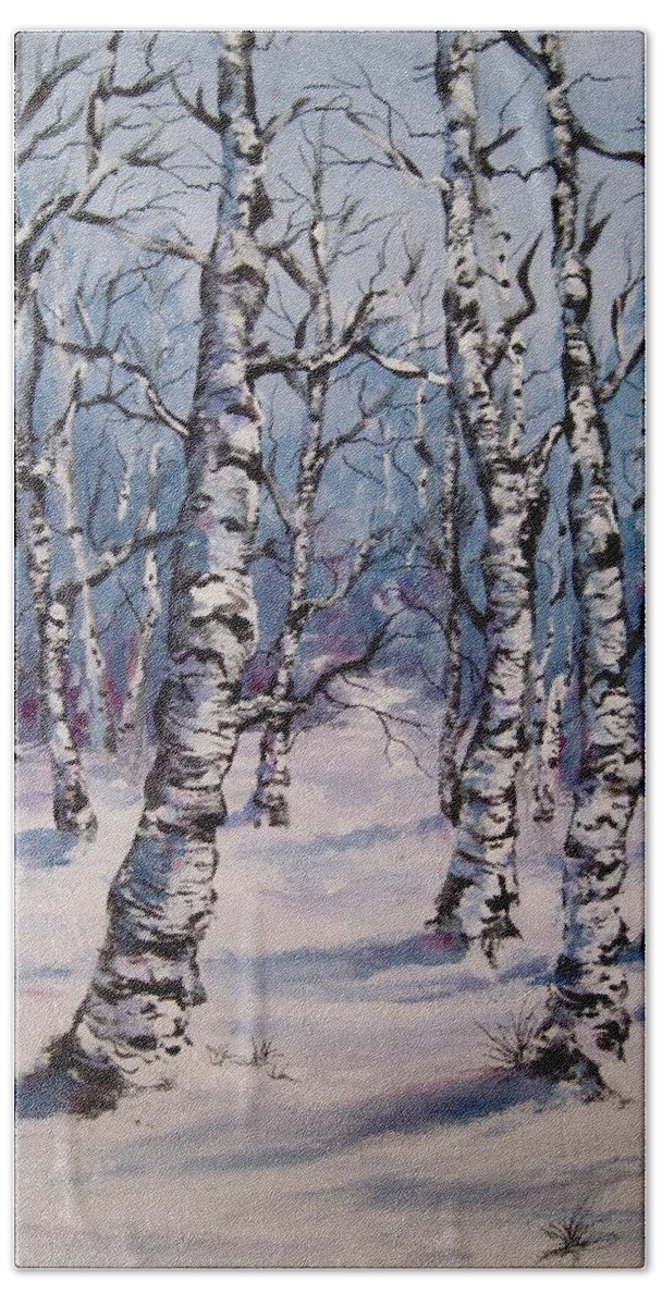 Birch Trees Hand Towel featuring the painting Birch Forest by Megan Walsh