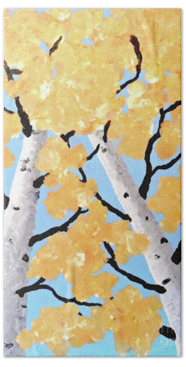 Birch Trees Hand Towel featuring the painting Birch Trees II by Jilian Cramb - AMothersFineArt