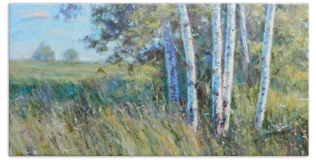 Landscape Bath Towel featuring the painting Birches by the Roadside by Michael Camp