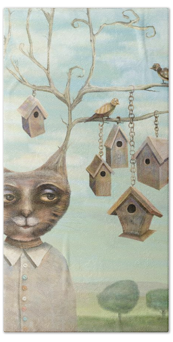 Cat Hand Towel featuring the digital art Bird Houses by Catherine Swenson