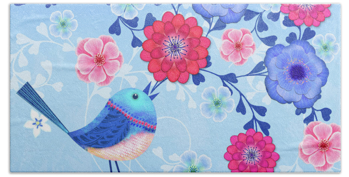 Bird On Teacup Hand Towel featuring the digital art Bird Song by Valerie Drake Lesiak
