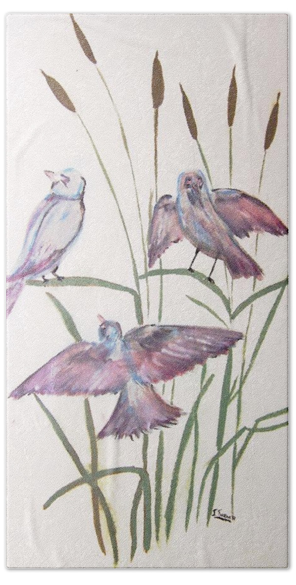 Birds Bath Towel featuring the painting Birds by Susan Turner Soulis