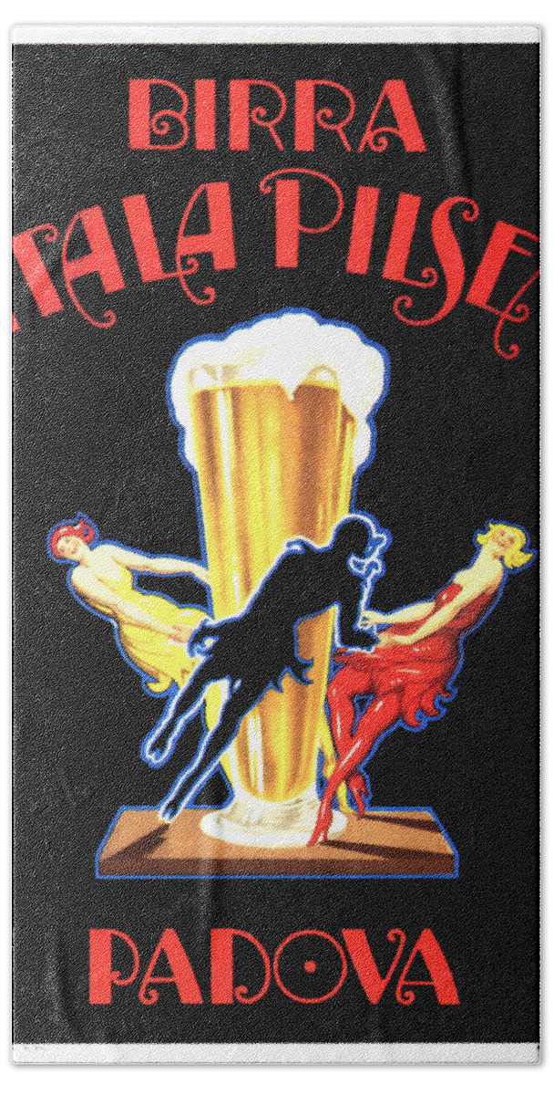 Vintage Hand Towel featuring the mixed media Birra Itala Pilsen - Vintage Beer Advertising Poster by Studio Grafiikka