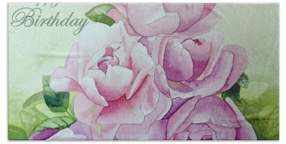 Roses Peonies Bath Towel featuring the painting Birthday Peonies by Laurel Best