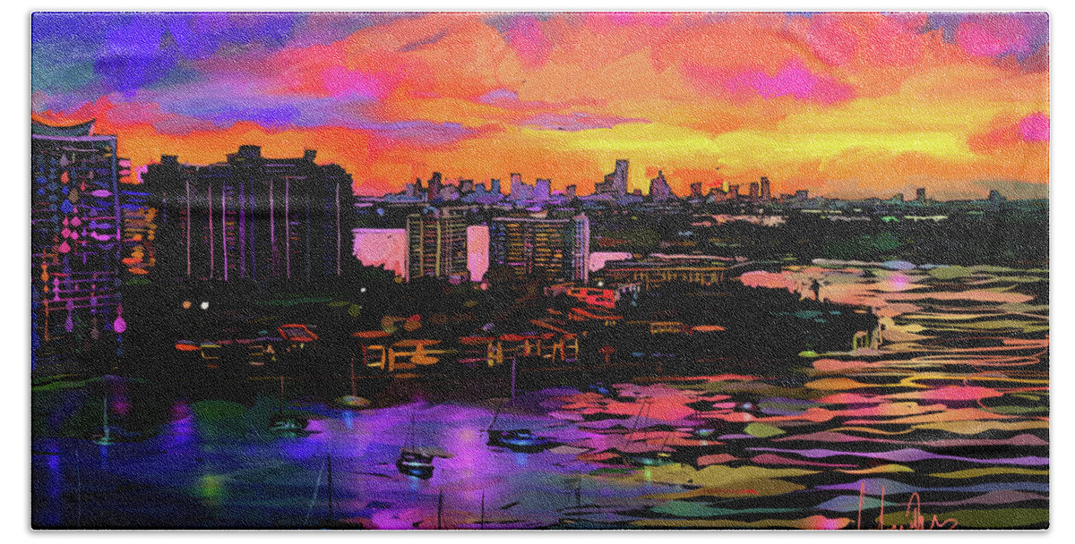 Biscayne Bay Bath Towel featuring the painting Biscayne Bay, Miami by DC Langer