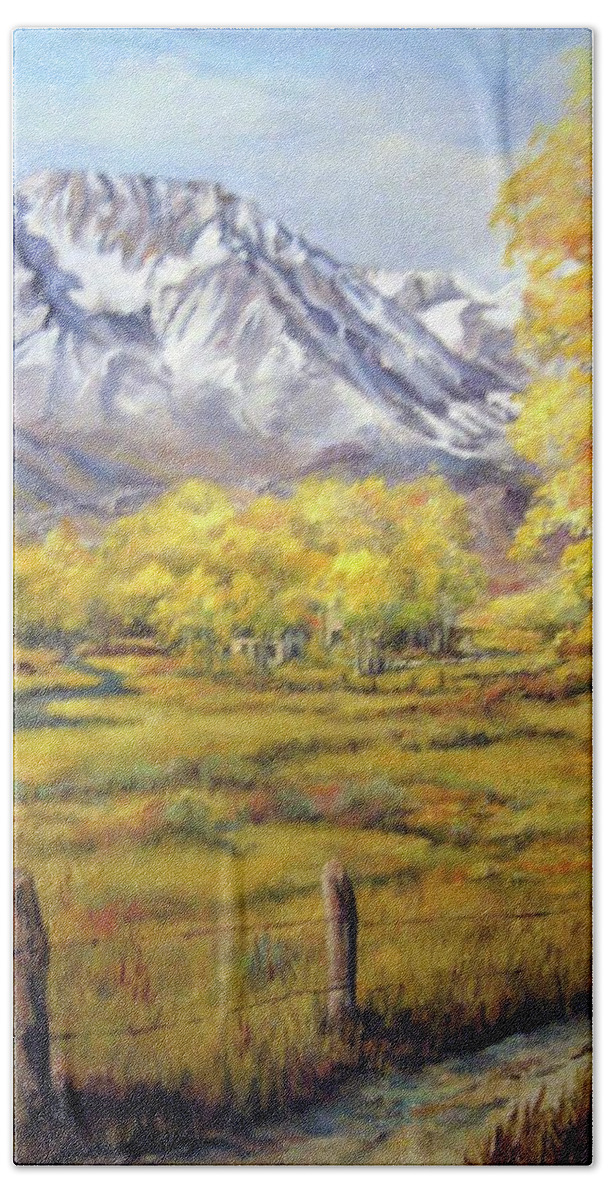 Nature Bath Towel featuring the painting Bishop in the Fall by Donna Tucker