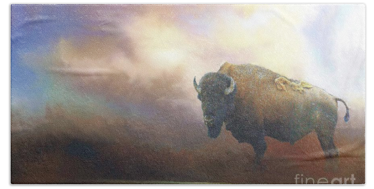 Bison Bath Towel featuring the photograph Bison in Yellowstone by Janette Boyd