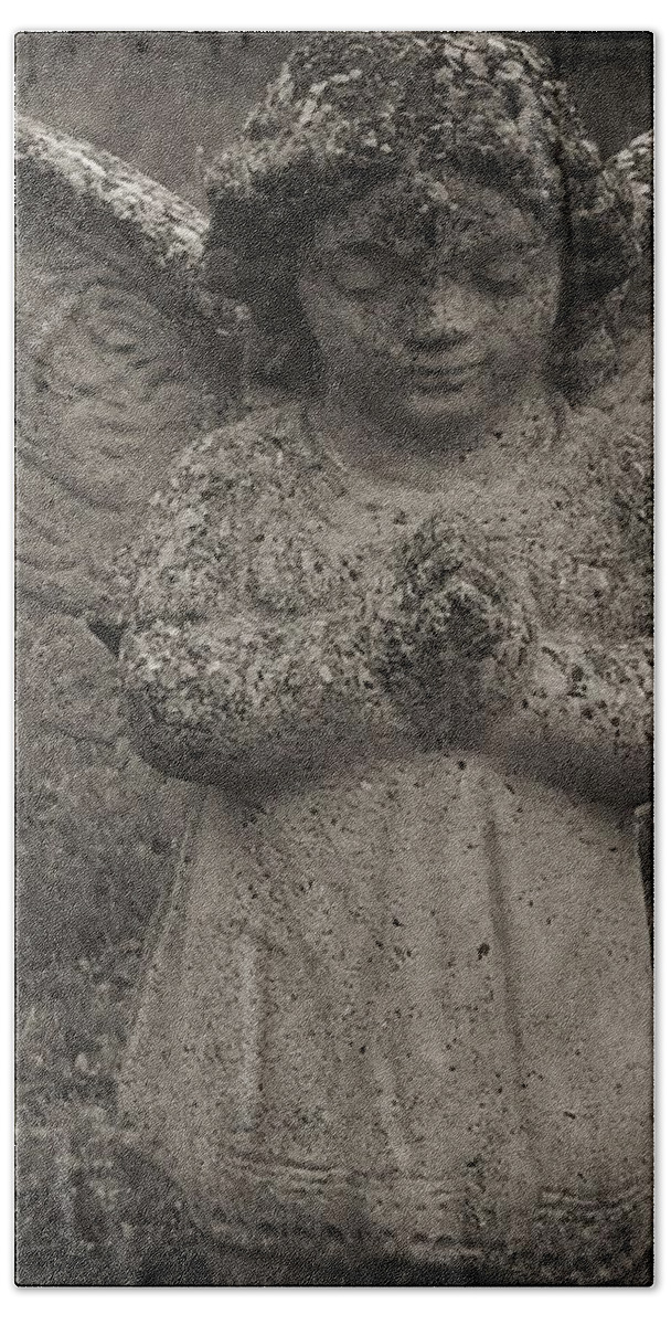 Spiritual Bath Towel featuring the photograph Black and White Angel by Christine Paris