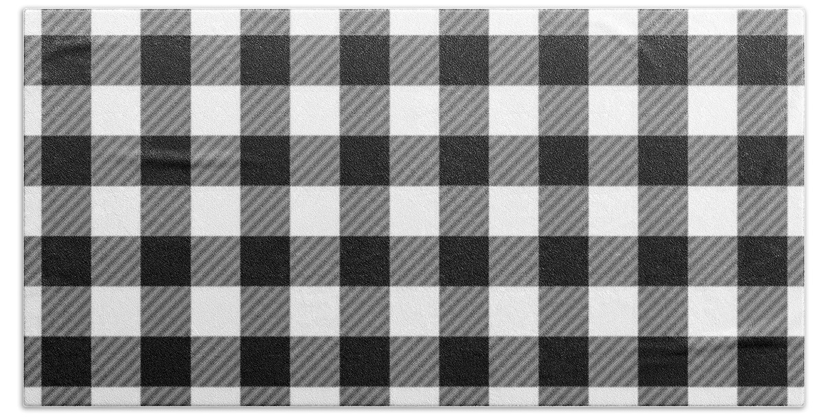 Black Bath Towel featuring the digital art Black And White Gingham Small- Art by Linda Woods by Linda Woods