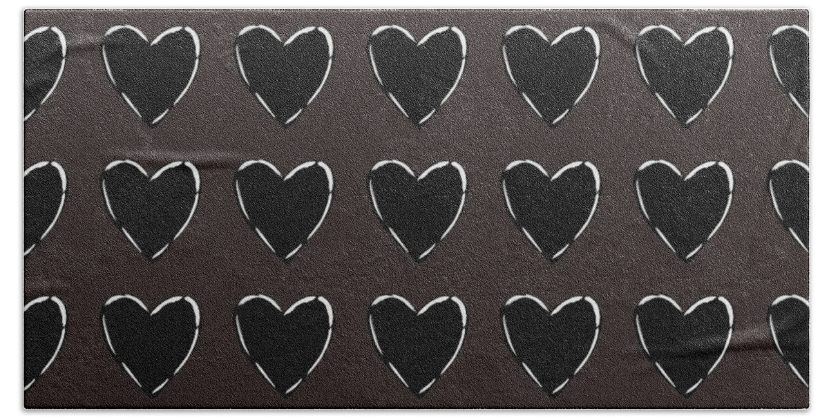 Hearts Hand Towel featuring the mixed media Black and White Hearts 1- Art by Linda Woods by Linda Woods