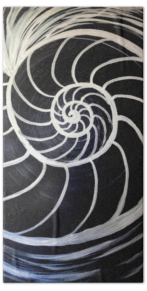 Black Hand Towel featuring the painting Black and White Nautilus Spiral by Michelle Pier