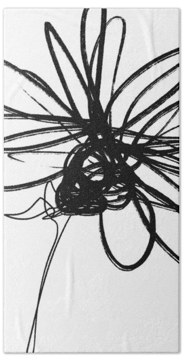 Flowers Hand Towel featuring the drawing Black and White Sketch Flower 4- Art by Linda Woods by Linda Woods