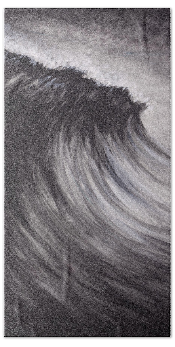 Black Bath Towel featuring the painting Black and White Wave Guam by Michelle Pier