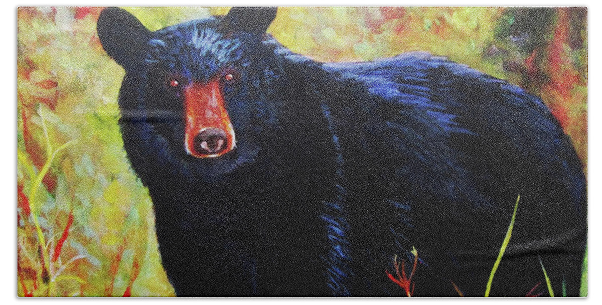 Bear Hand Towel featuring the painting Black Bear by Anne Marie Brown