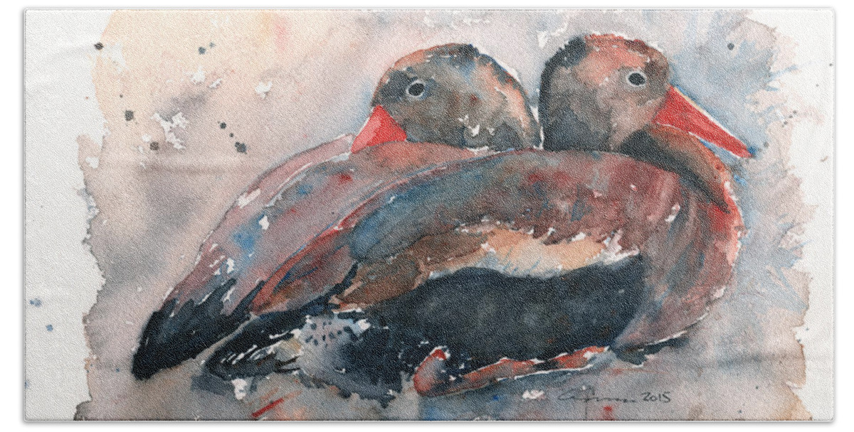 Duck Bath Sheet featuring the painting Black Bellied Whistling Duck by Claudia Hafner