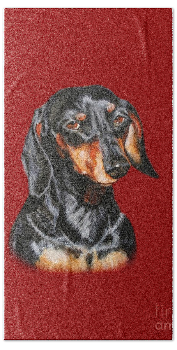 Black Bath Towel featuring the painting Black Dachshund Accessories by Jimmie Bartlett