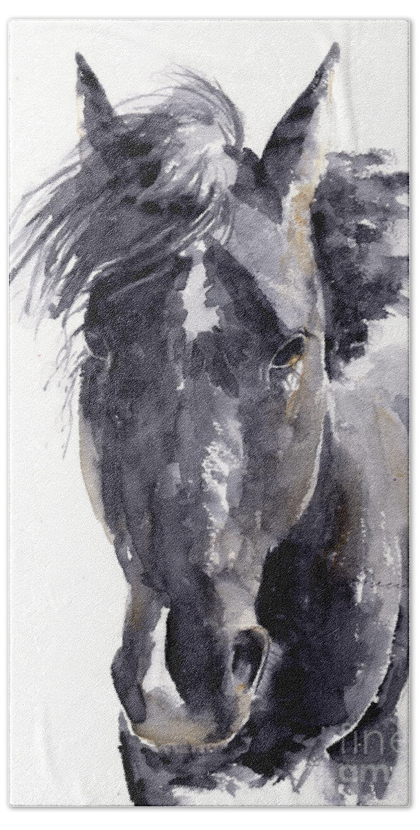 Black Horse Bath Sheet featuring the painting Black Horse by Claudia Hafner