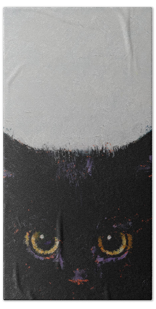 Art Bath Towel featuring the painting Black Kitten by Michael Creese